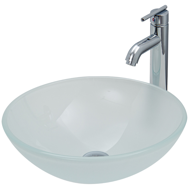 White Frost Vessel Sink and Faucet Set in Chrome