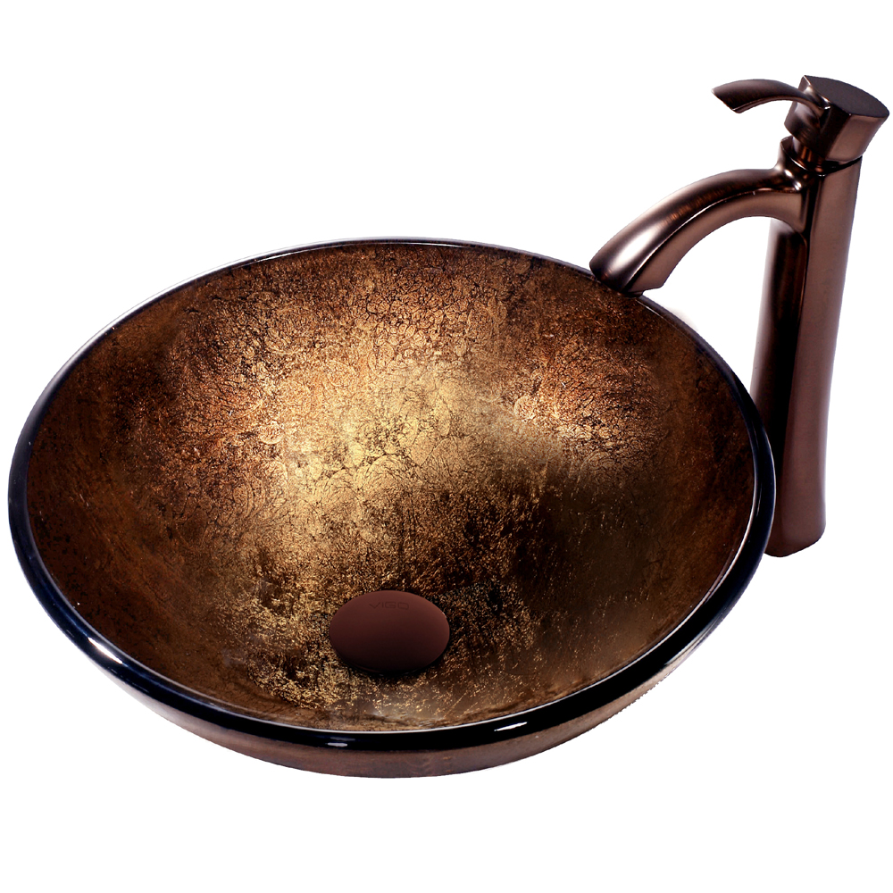 Russet Glass Vessel Sink and Faucet Set in Oil Rubbed Bronze
