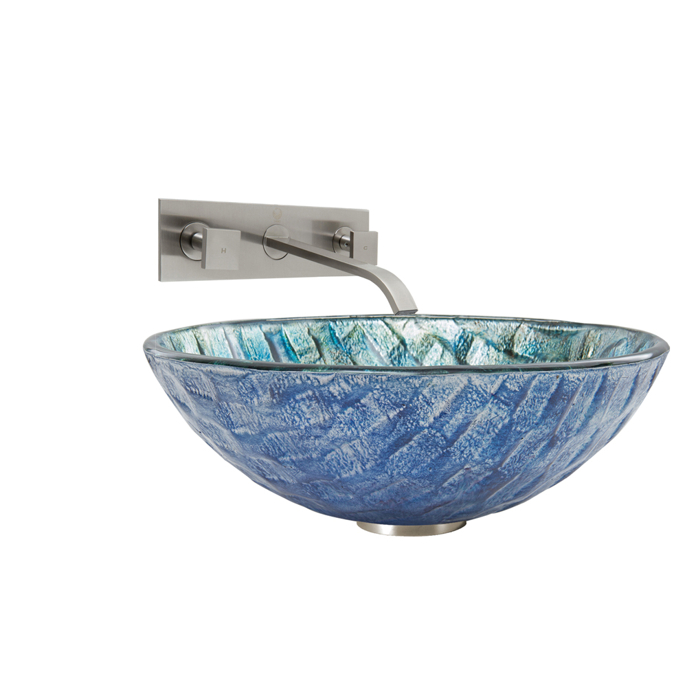 Oceania Glass Vessel Sink and Titus Wall Mount Faucet Set in Brushed Nickel