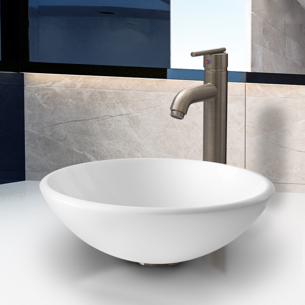 White Phoenix Stone Glass Vessel Sink with Brushed Nickel Faucet