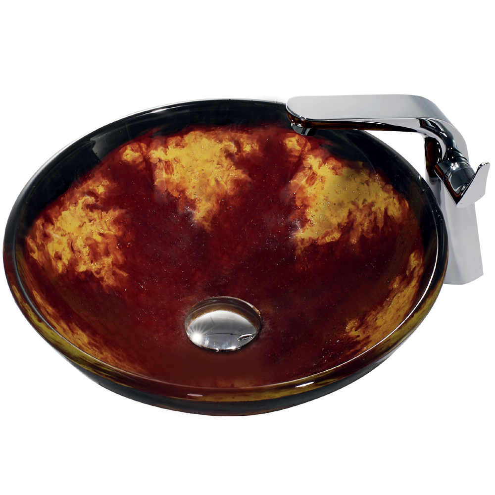 Auburn/Mocha Fusion Glass Vessel Sink and Faucet Set in Chrome