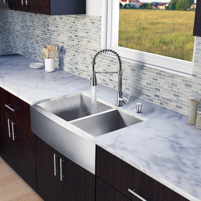 All in One 33-inch Farmhouse Stainless Steel Double Bowl Kitchen Sink and Faucet Set