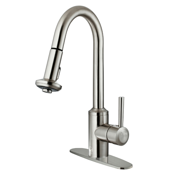 Stainless Steel Pull-Down Spray Kitchen Faucet with Deck Plate Stainless Steel Pull-Down Spray Kitchen Faucet with Deck Plate