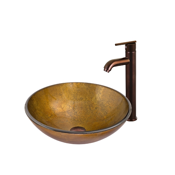 Branco Glass Vessel Sink and Faucet Set in Oil Rubbed Bronze