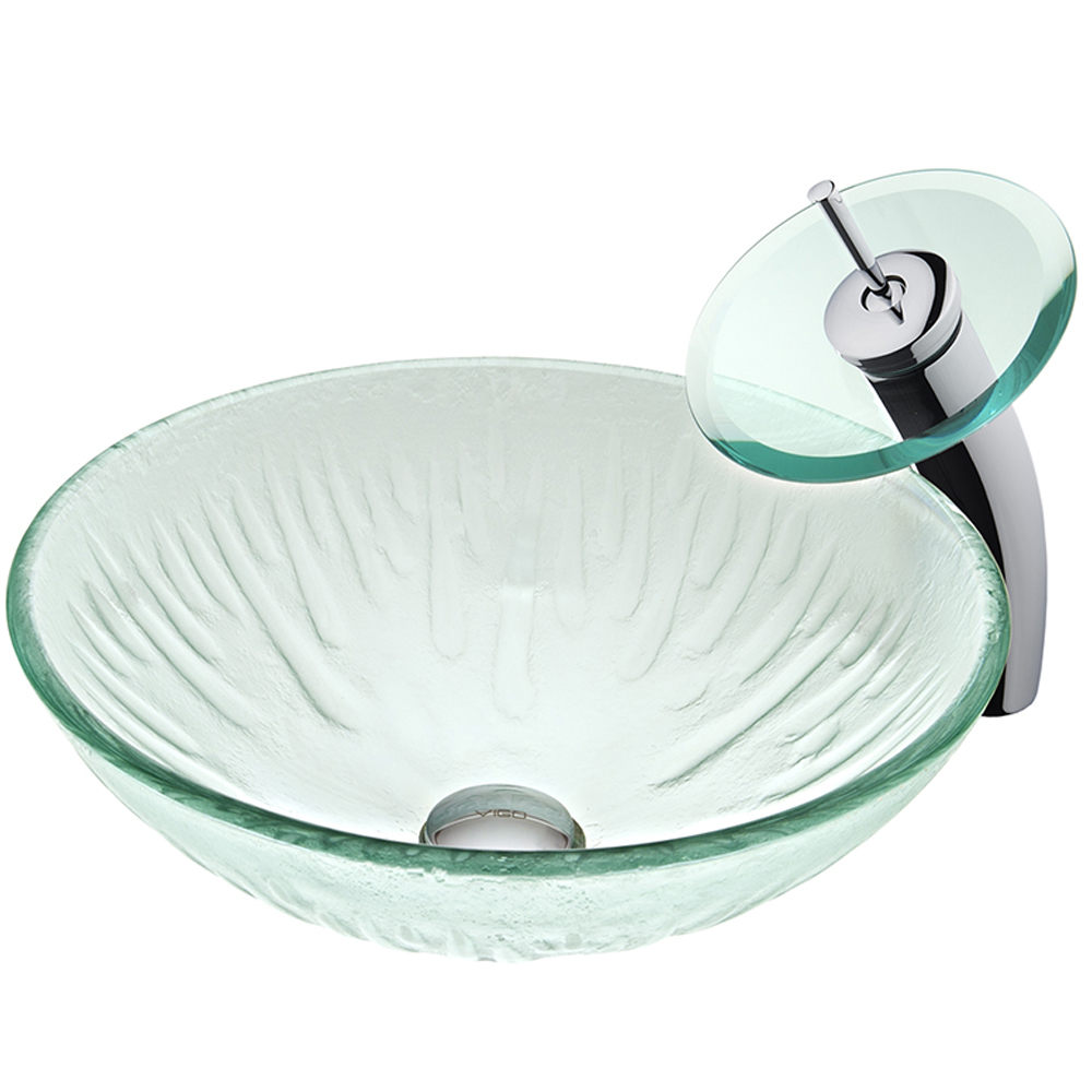 Icicles Glass Vessel Sink and Waterfall Faucet Set in Chrome