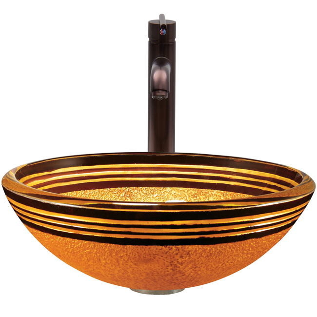 Tangerine Glass Vessel Sink and Seville Faucet Set in Oil Rubbed Bronze