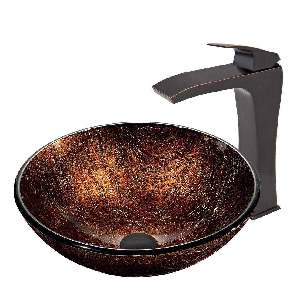 Kenyan Twilight Glass Vessel Sink and Blackstonian Faucet Set in Antique Rubbed Bronze