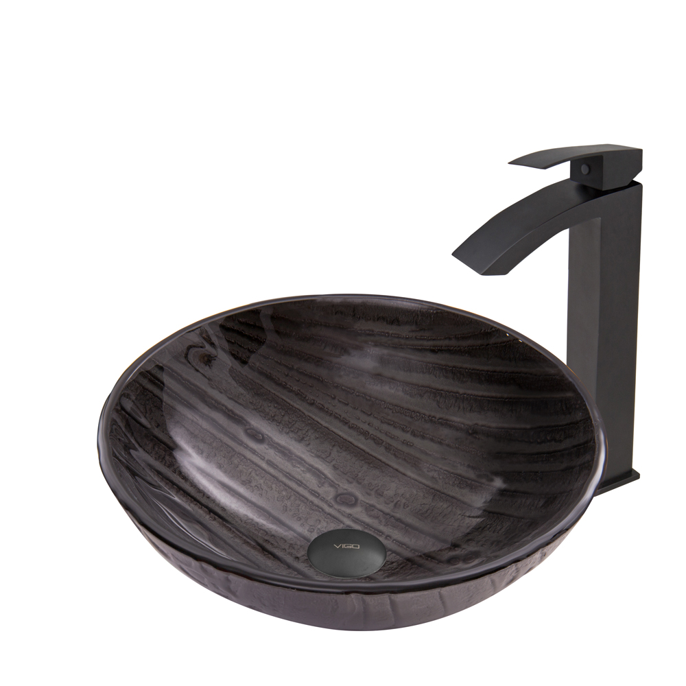 Interspace Glass Vessel Sink and Duris Faucet Set in Matte Black