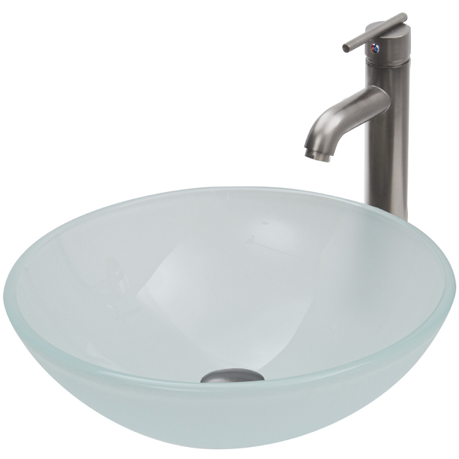 White Frost Vessel Sink and Faucet Set in Brushed Nickel