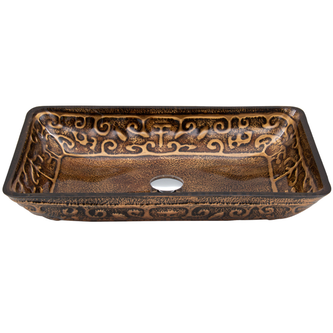 Rectangular Golden Greek Glass Vessel Bathroom Sink