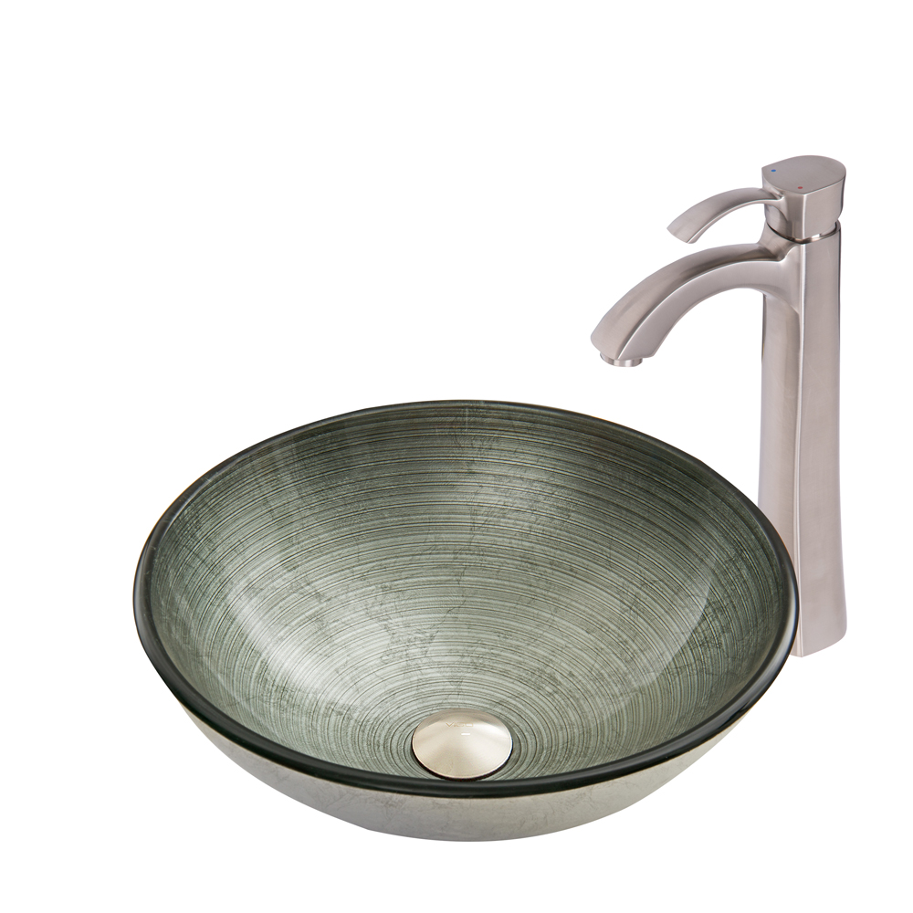 Simply Silver Glass Vessel Sink and Otis Faucet Set in Brushed Nickel