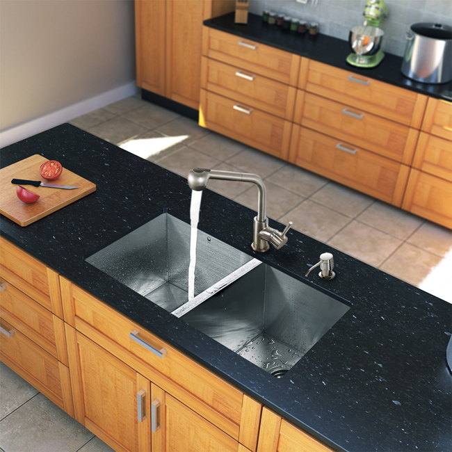 All in One 32-inch Undermount Stainless Steel Double Bowl Kitchen Sink and Faucet Set