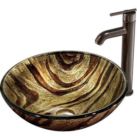 Zebra Glass Vessel Sink and Faucet Set in Oil Rubbed Bronze