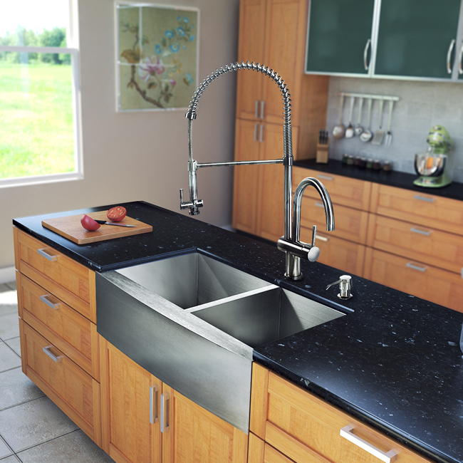 All in One 33-inch Farmhouse Stainless Steel Double Bowl Kitchen Sink and Faucet Set