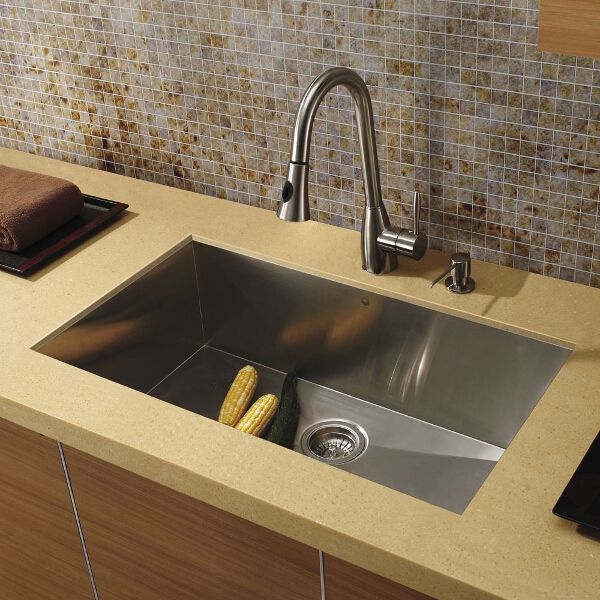 Undermount Stainless Steel Kitchen Sink, Faucet and Dispenser