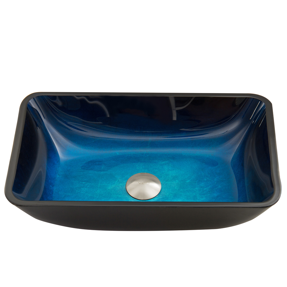 Rectangular Turquoise Water Glass Vessel Bathroom Sink