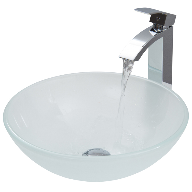 White Frost Vessel Sink and Faucet Set in Chrome