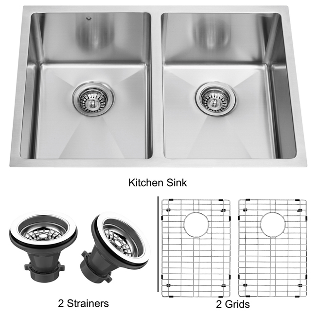 29-inch Undermount Stainless Steel Kitchen Sink, Two Grids and Two Strainers