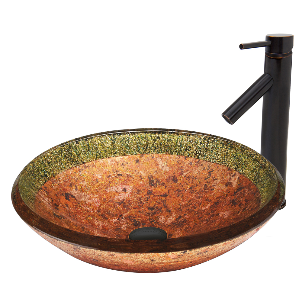 Janus Glass Vessel Sink  and Dior Faucet Set in Antique Rubbed Bronze