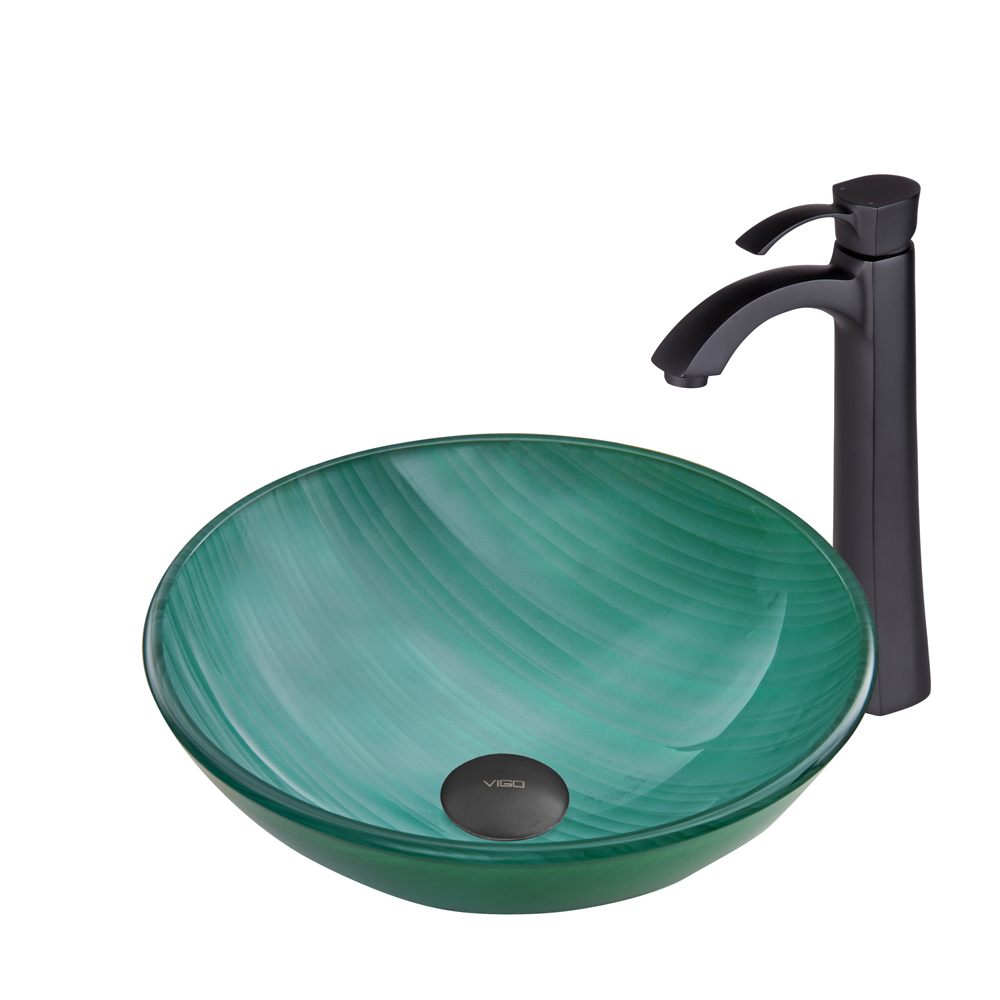 Whispering Wind Glass Vessel Sink and Otis Faucet Set in Matte Black