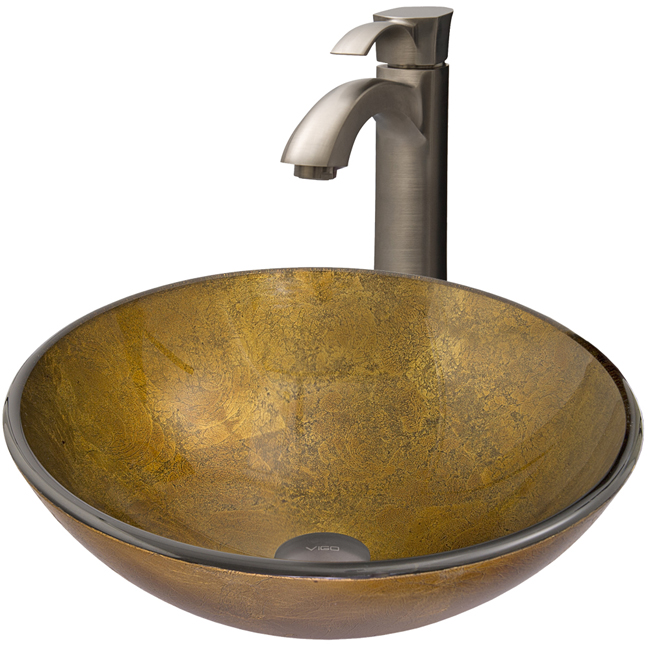 Branco Glass Vessel Sink and Otis Faucet Set in Brushed Nickel