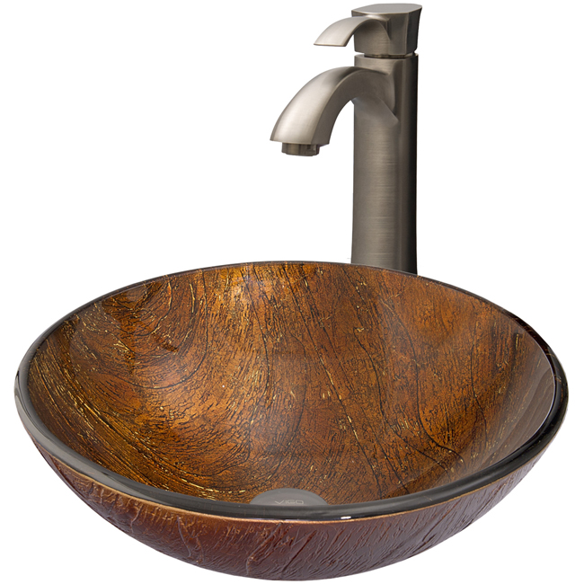 Kenyan Twilight Glass Vessel Sink and Otis Faucet Set in Brushed Nickel