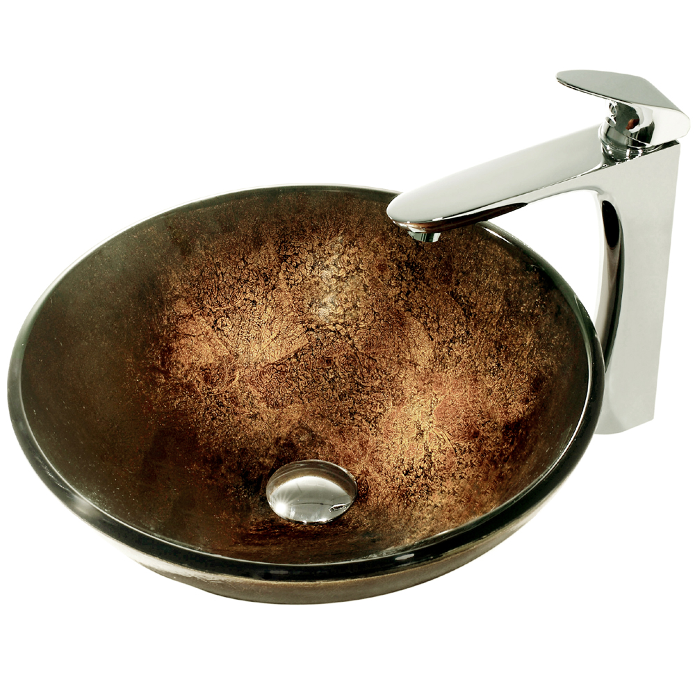 Russet Glass Vessel Sink and Faucet Set in Chrome