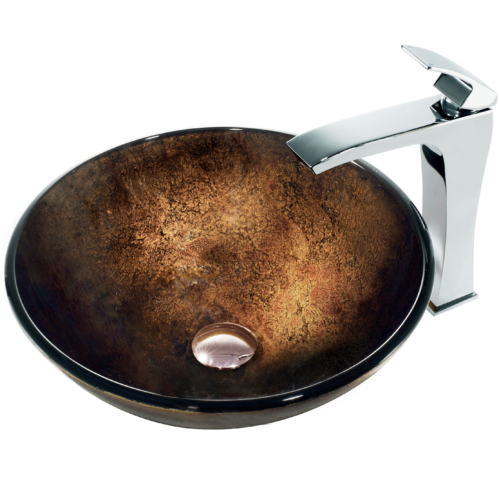 Russet Glass Vessel Sink and Faucet Set in Chrome