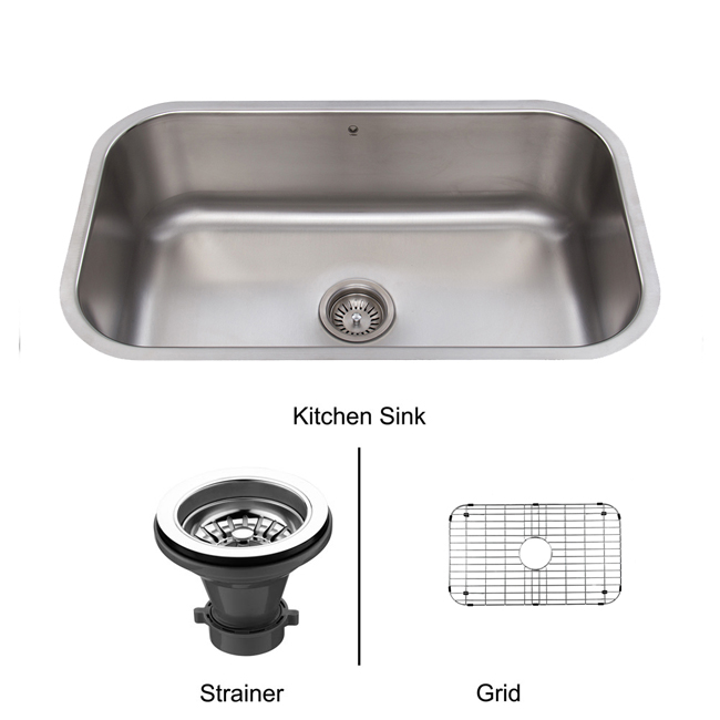 30-inch Undermount Stainless Steel Kitchen Sink, Grid and Strainer