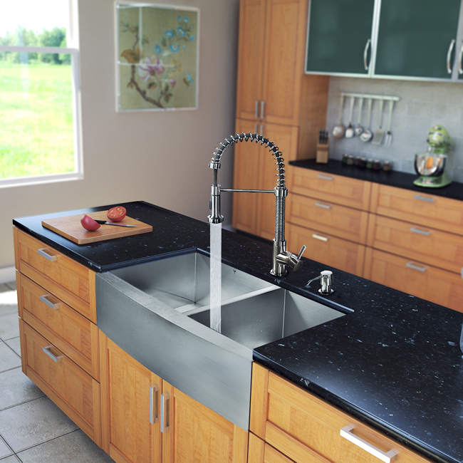 All in One 36-inch Farmhouse Stainless Steel Double Bowl Kitchen Sink and Faucet Set