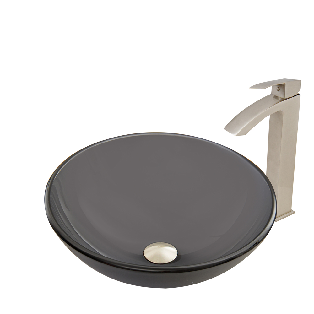 Sheer Black Frosted Glass Vessel Sink and Duris Faucet Set in Brushed Nickel