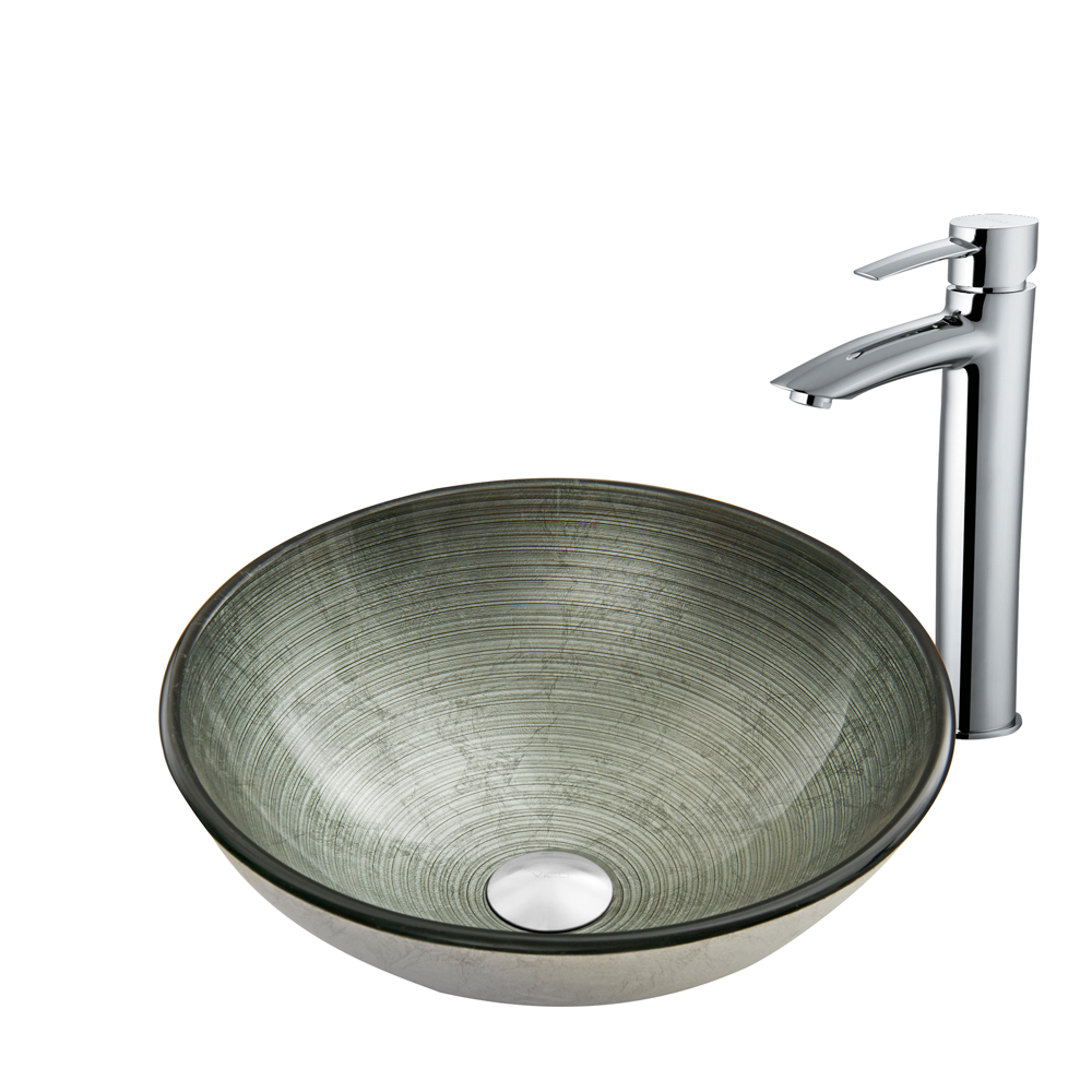 Simply Silver Glass Vessel Sink and Shadow Faucet Set in Chrome