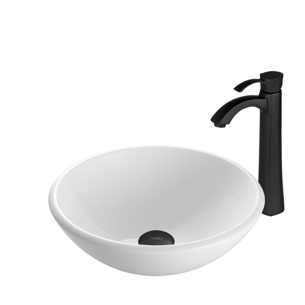 White Phoenix Stone Glass Vessel Sink and Otis Faucet Set in Matte Black