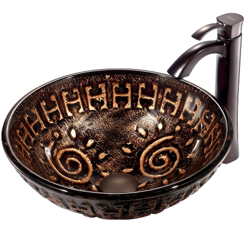 Aztec Glass Vessel Sink and Faucet Set in Oil Rubbed Bronze