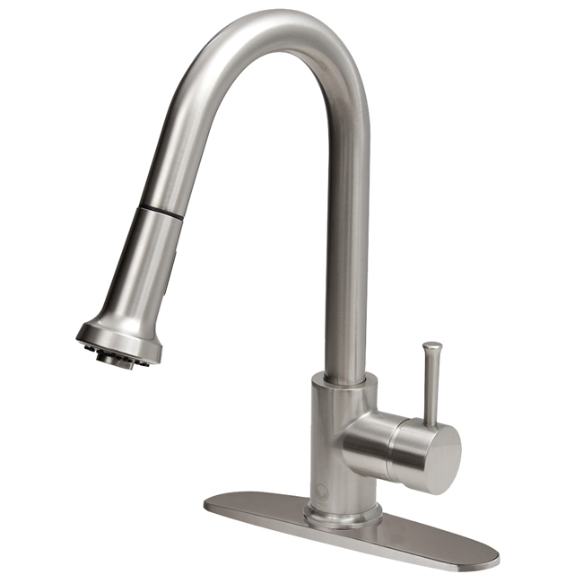 Stainless Steel Pull-Down Spray Kitchen Faucet with Deck Plate