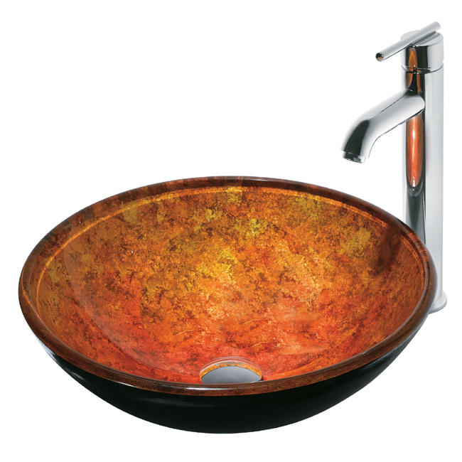 Livorno Glass Vessel Sink and Faucet Set in Chrome