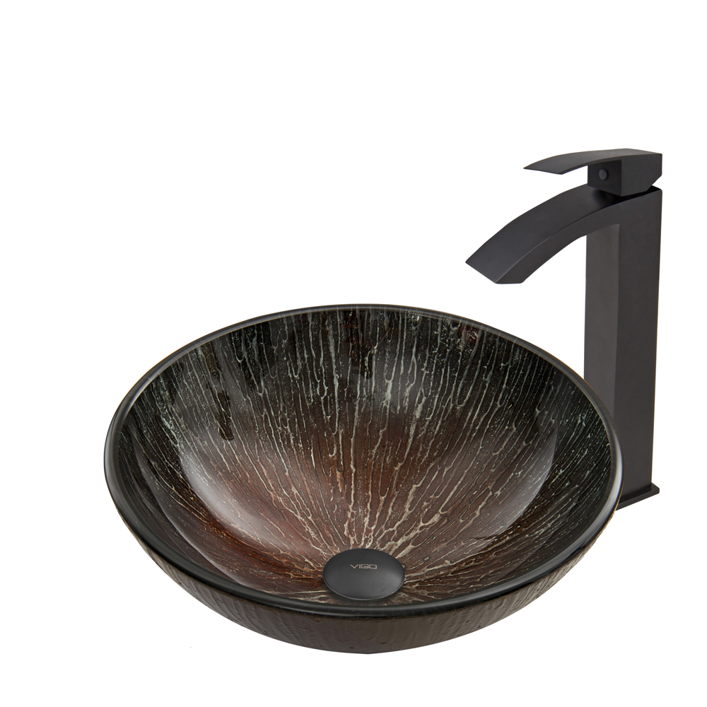 Enchanted Earth Glass Vessel Sink and Duris Faucet Set in Matte Black