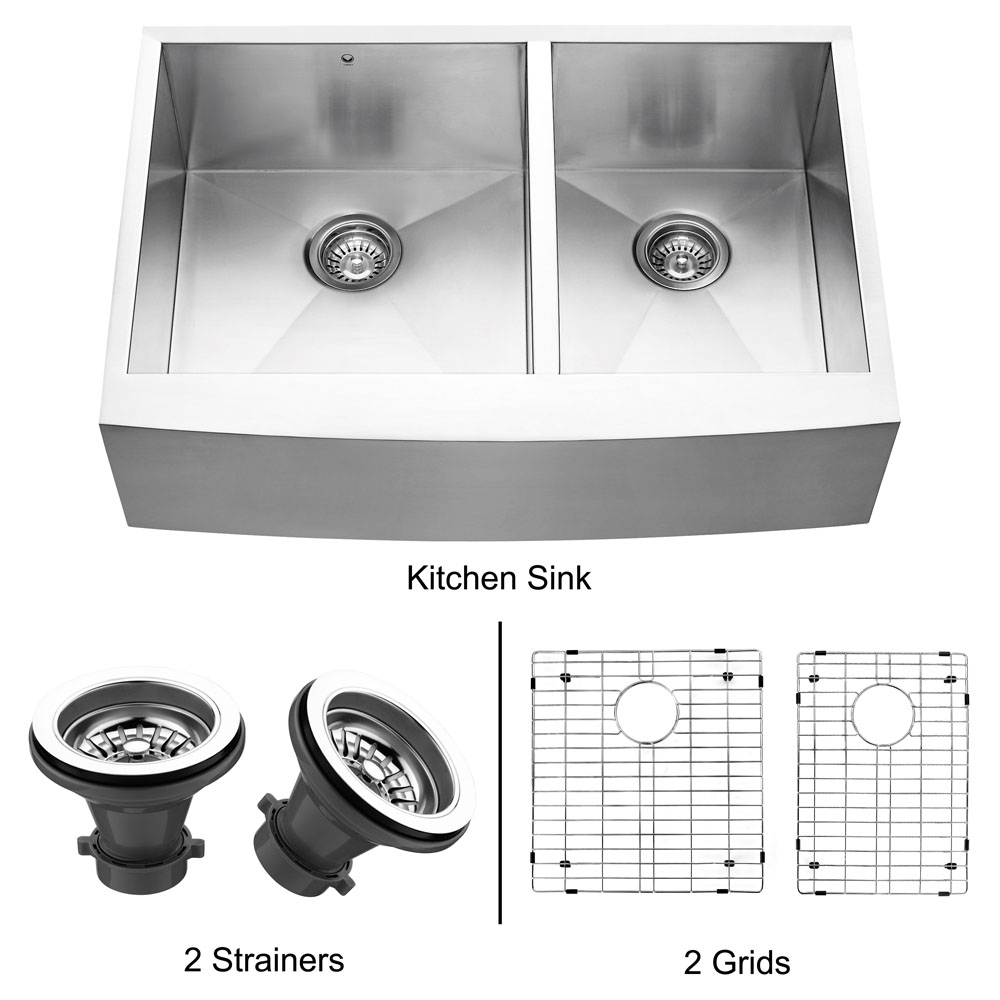 33-inch Farmhouse Stainless Steel Kitchen Sink, Two Grids and Two Strainers