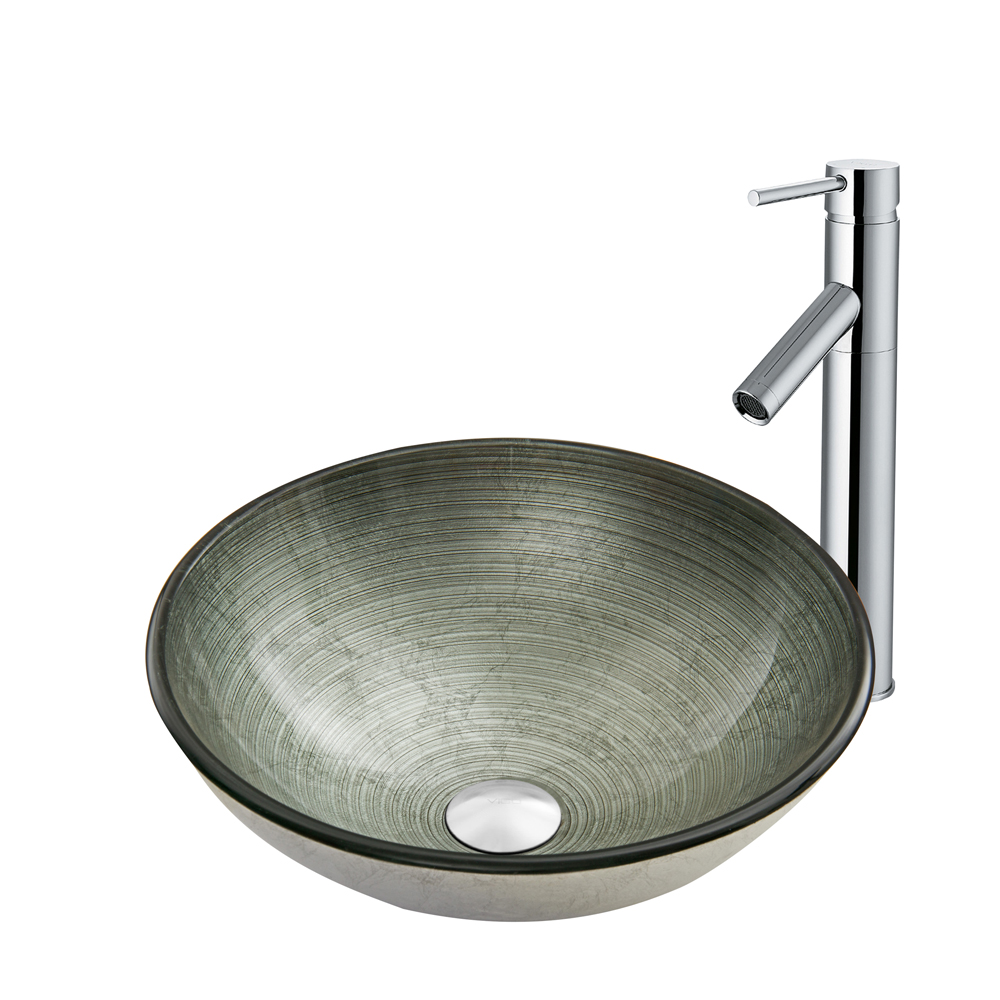 Simply Silver Glass Vessel Sink and Dior Faucet Set in Chrome