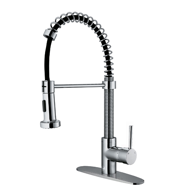 Chrome Pull-Down Spray Kitchen Faucet with Deck Plate