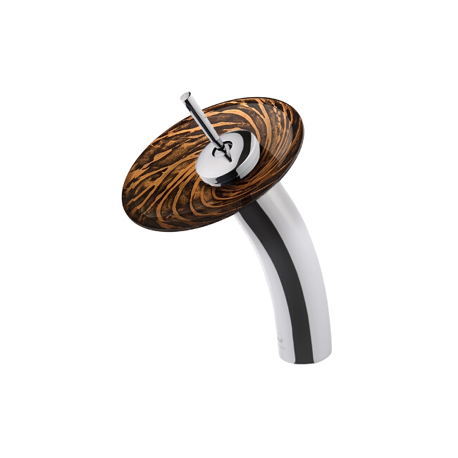 Waterfall Faucet with Chocolate Caramel Swirl Glass Disc in Chrome