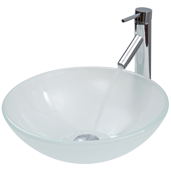 White Frost Vessel Sink and Faucet Set in Chrome