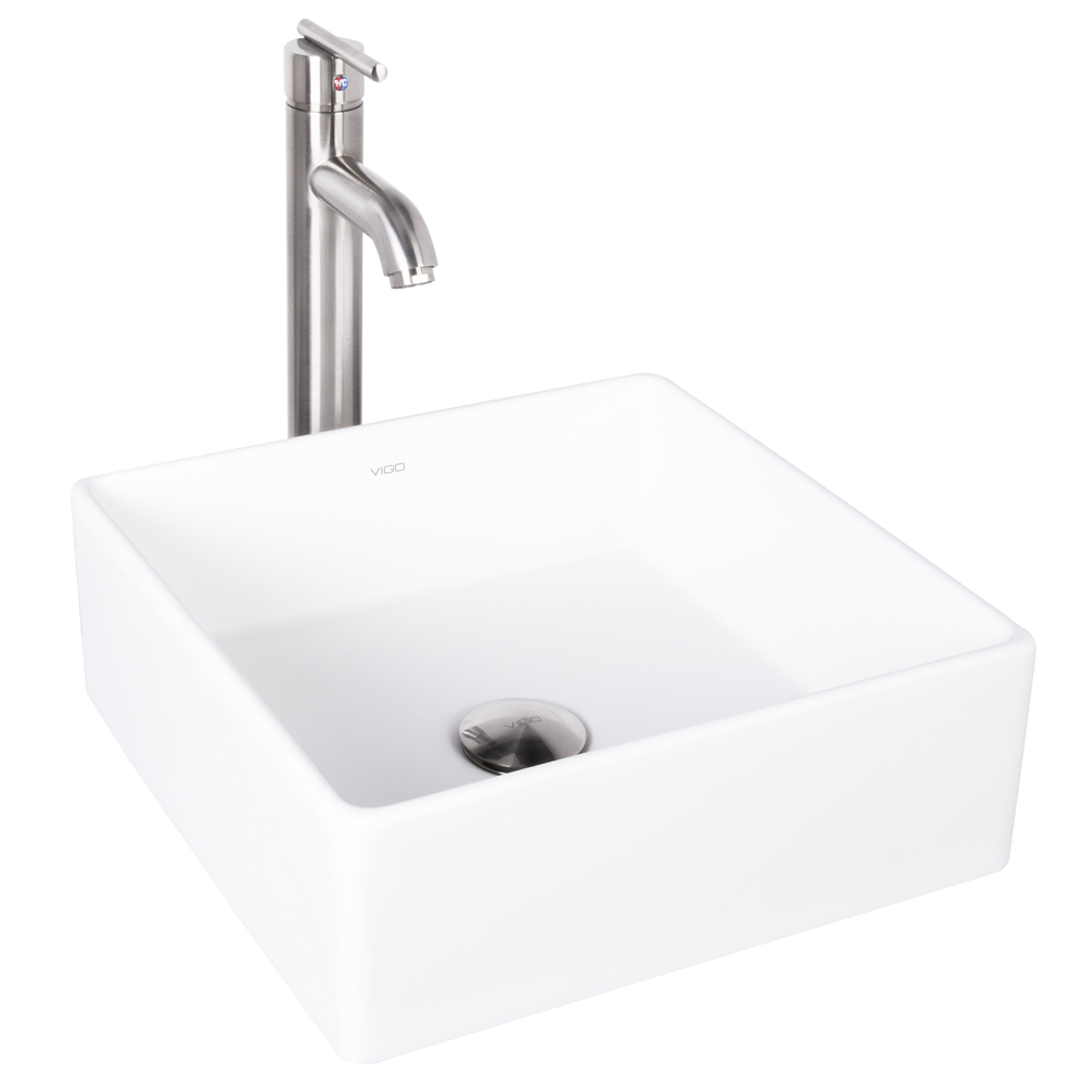 Bavaro Composite Vessel Sink and Seville Bathroom Vessel Faucet Set in Brushed Nickel