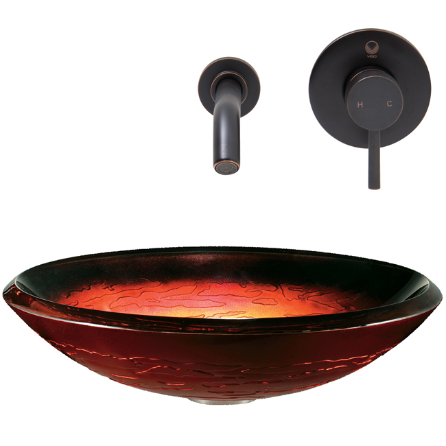 Magma Glass Vessel Sink and Olus Wall Mount Faucet Set in Antique Rubbed Bronze