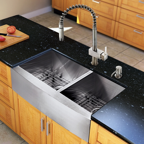 All in One 33-inch Farmhouse Stainless Steel Double Bowl Kitchen Sink and Faucet Set