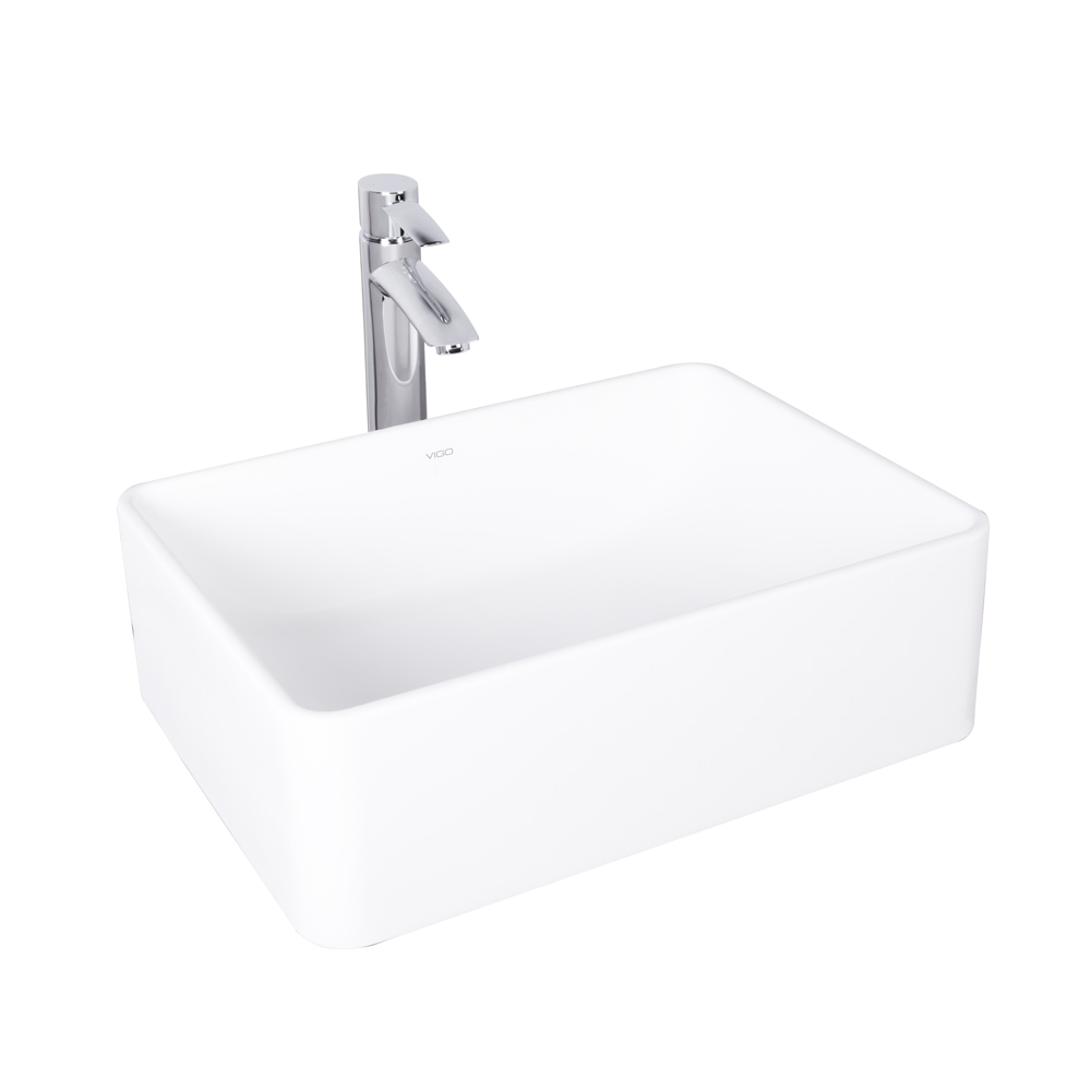 Caladesi Composite Vessel Sink and Shadow Bathroom Vessel Faucet Set in Chrome