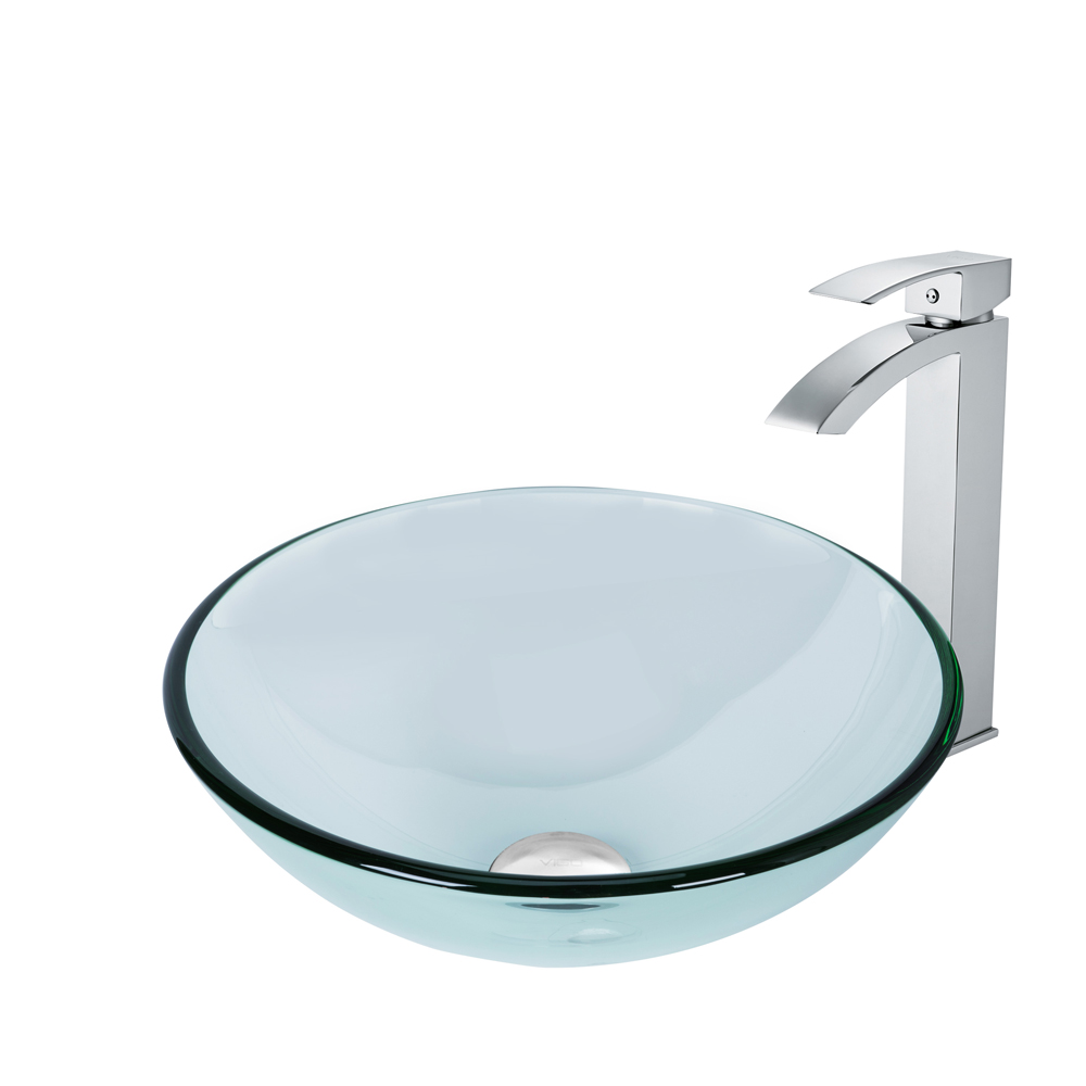 Crystalline Glass Vessel Sink and Duris Vessel Faucet Set in Chrome