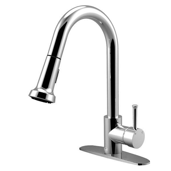 Chrome Pull-Down Spray Kitchen Faucet with Deck Plate