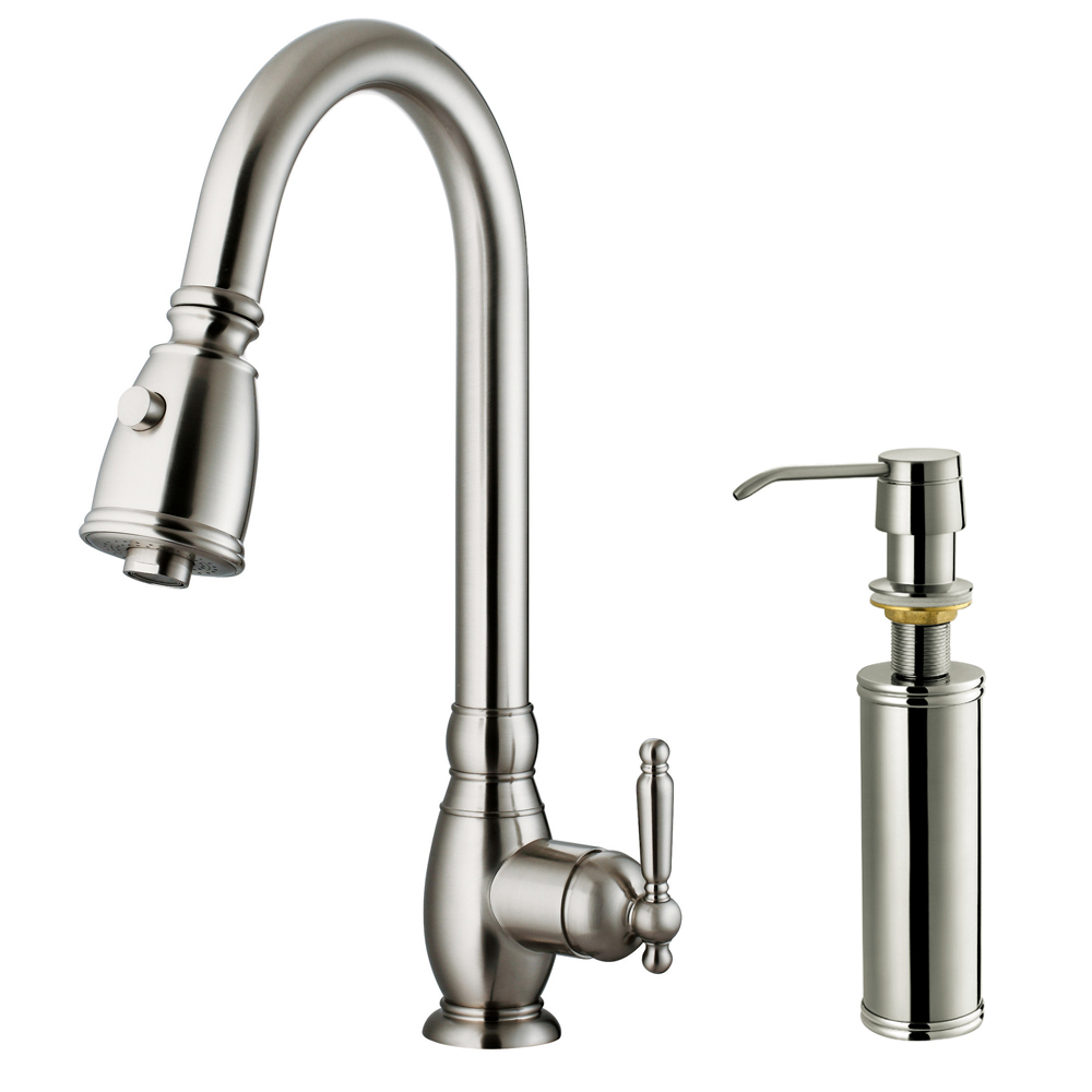 Stainless Steel Pull-Out Spray Kitchen Faucet with Soap Dispenser