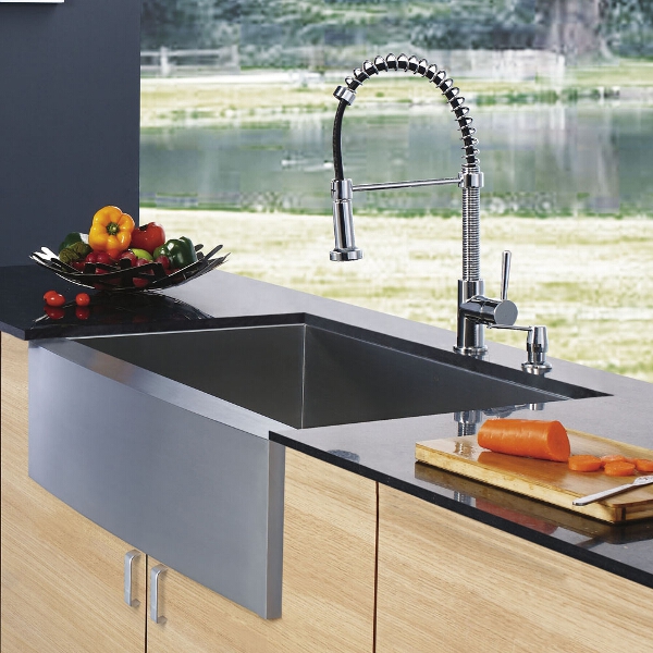 All-in-One 36-inch Stainless Steel Farmhouse Kitchen Sink and Edison Chrome Faucet Set